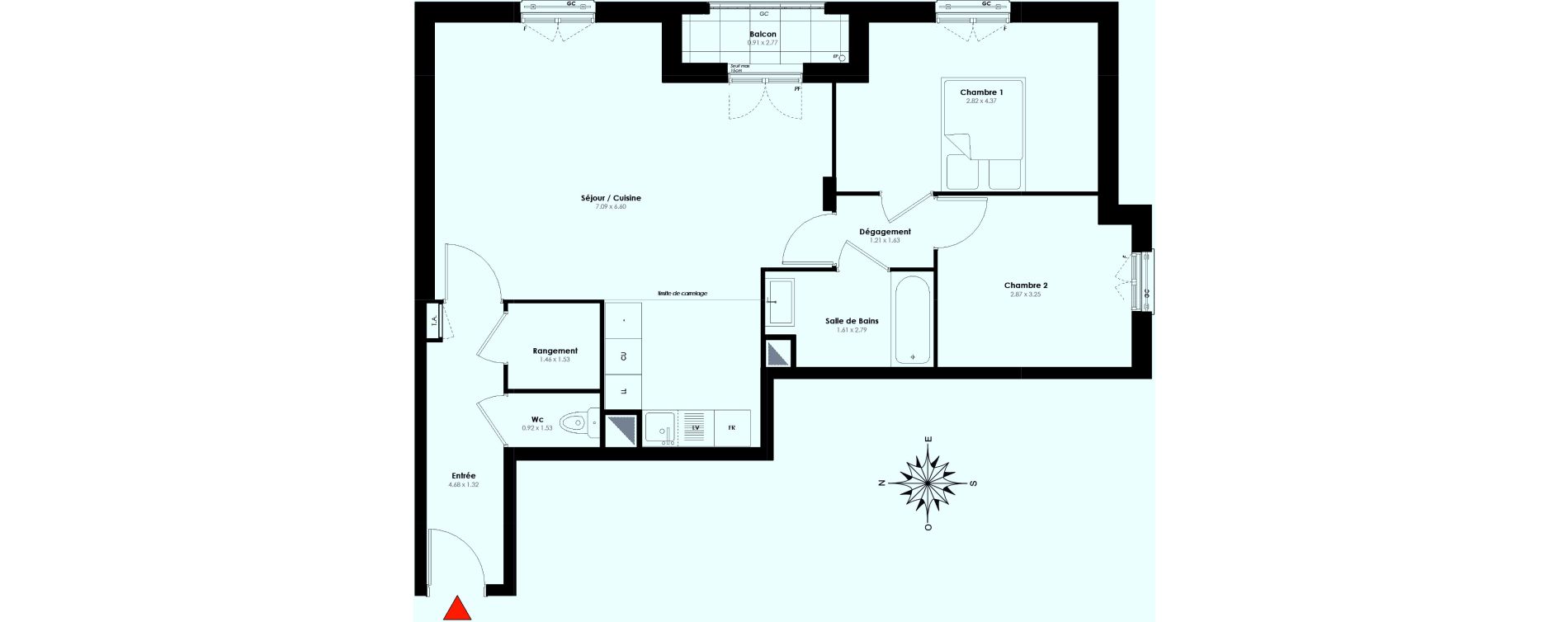Appartement T3 de 69,40 m2 &agrave; Serris Le pr&eacute; de claye