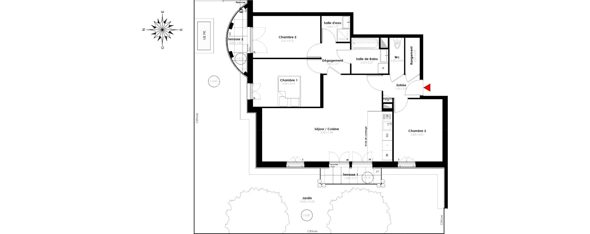 Appartement T4 de 86,00 m2 &agrave; Serris Le pr&eacute; de claye