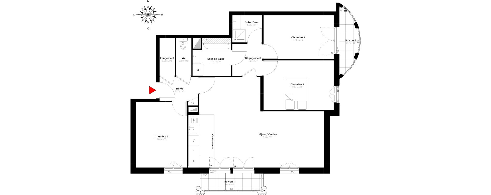 Appartement T4 de 86,00 m2 &agrave; Serris Le pr&eacute; de claye