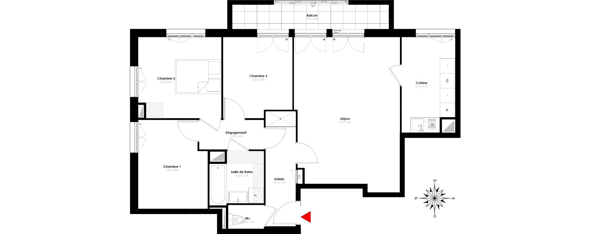 Appartement T4 de 79,00 m2 &agrave; Serris Le pr&eacute; de claye