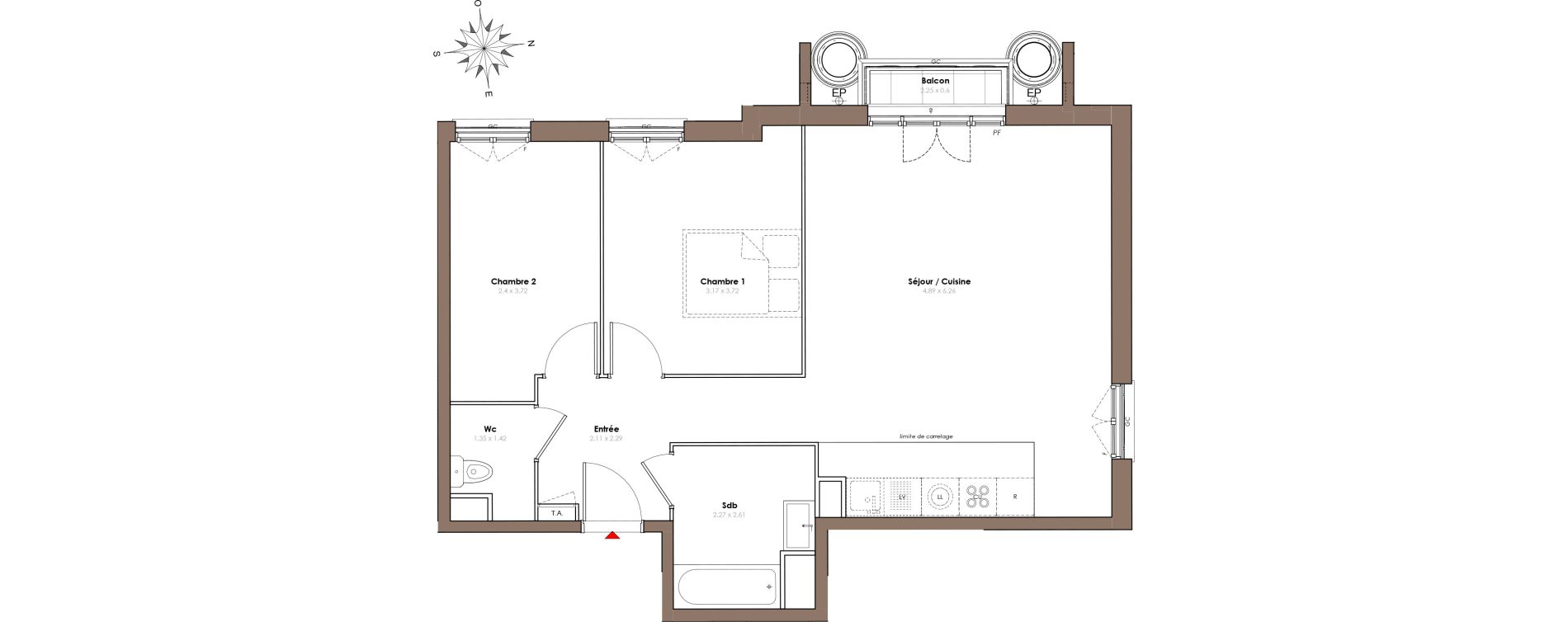 Appartement T3 de 66,20 m2 &agrave; Serris Le pr&eacute; de claye