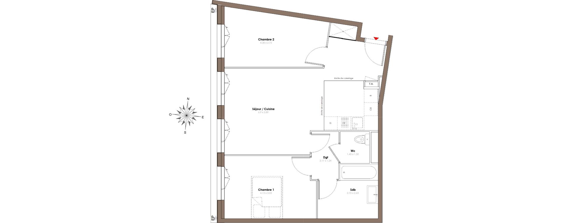 Appartement T3 de 60,10 m2 &agrave; Serris Le pr&eacute; de claye