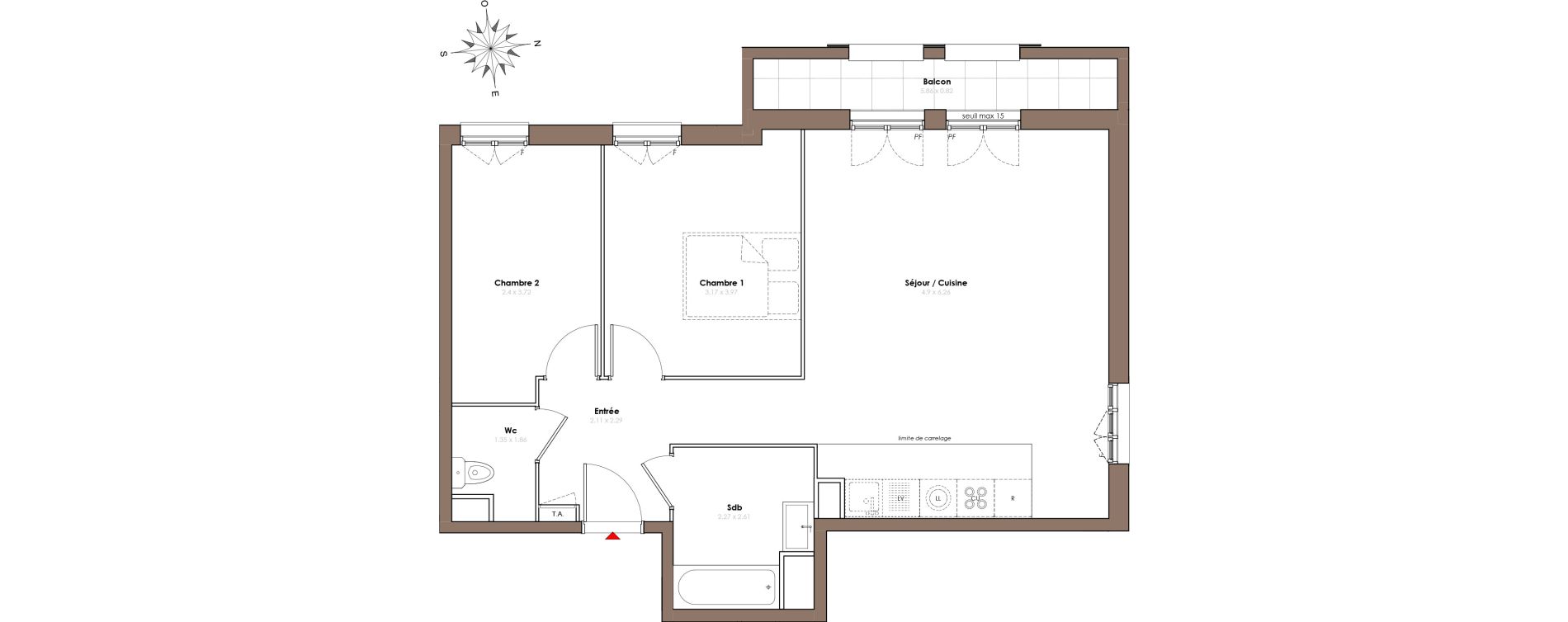 Appartement T3 de 66,20 m2 &agrave; Serris Le pr&eacute; de claye