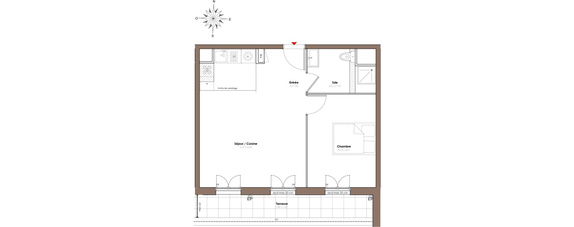 Appartement T2 de 45,40 m2 &agrave; Serris Le pr&eacute; de claye