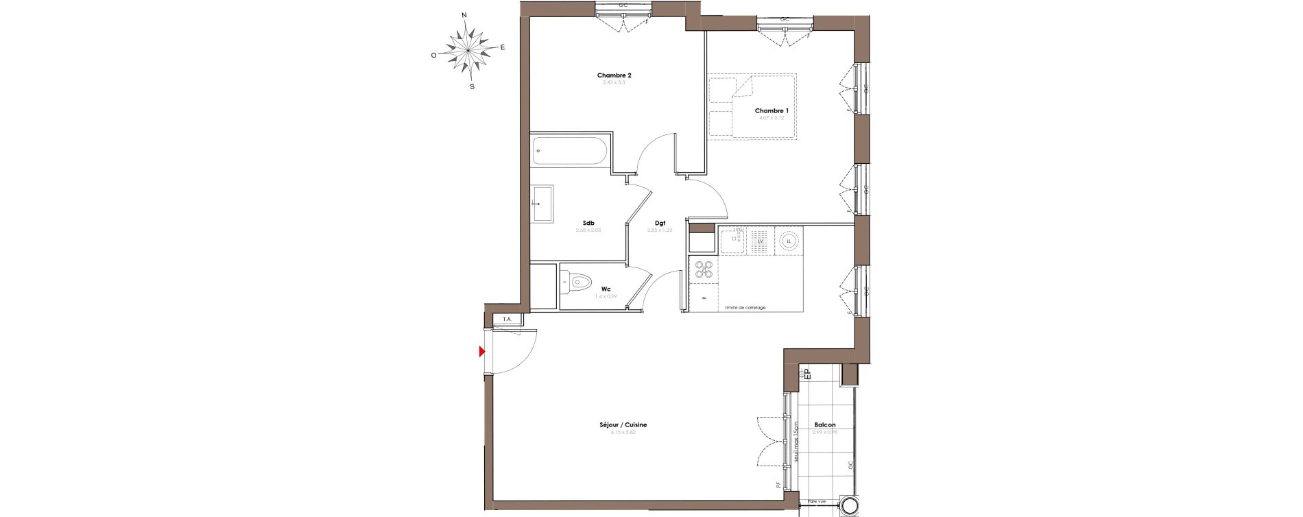 Appartement T3 de 65,20 m2 &agrave; Serris Le pr&eacute; de claye