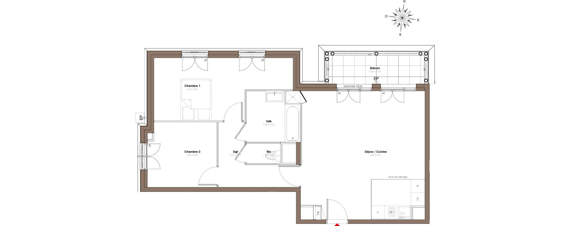 Appartement T3 de 69,10 m2 &agrave; Serris Le pr&eacute; de claye