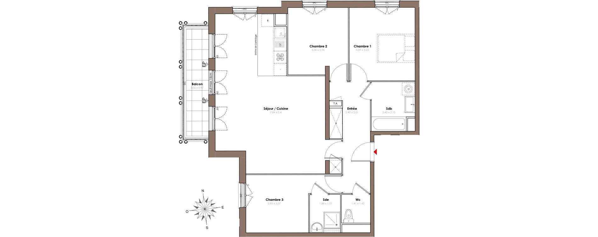 Appartement T4 de 86,20 m2 &agrave; Serris Le pr&eacute; de claye