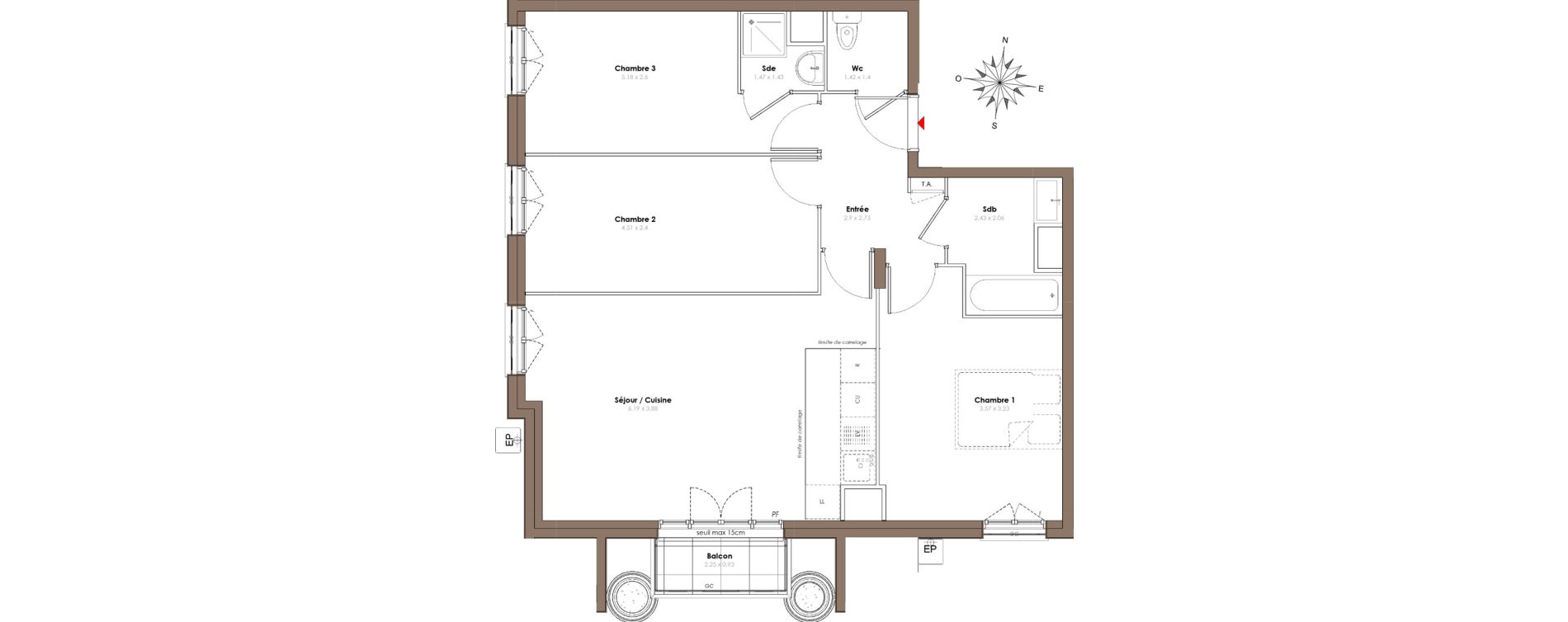 Appartement T4 de 73,50 m2 &agrave; Serris Le pr&eacute; de claye