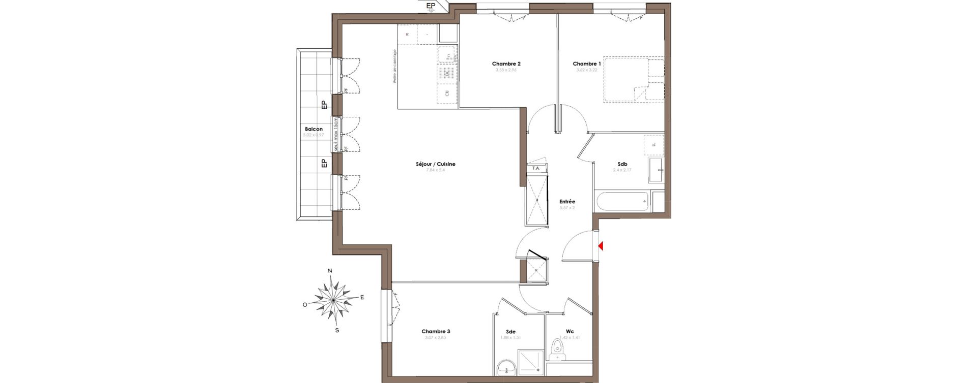 Appartement T4 de 86,40 m2 &agrave; Serris Le pr&eacute; de claye