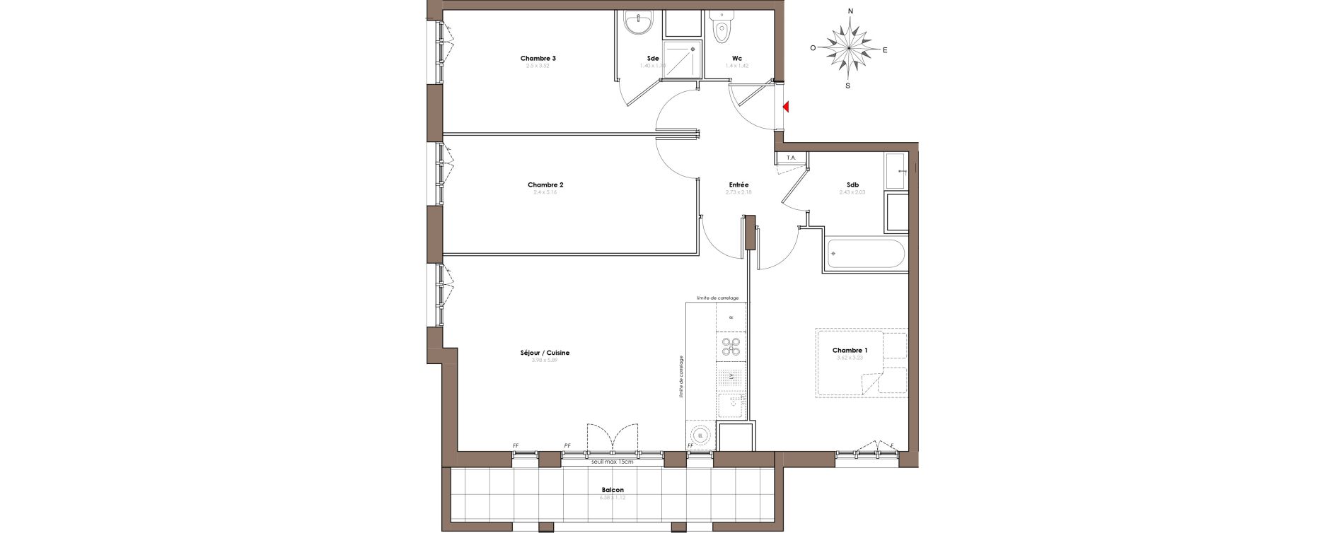 Appartement T4 de 73,40 m2 &agrave; Serris Le pr&eacute; de claye