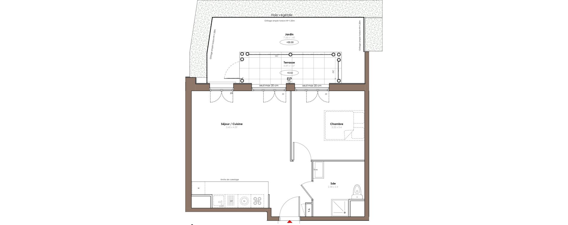 Appartement T2 de 43,60 m2 &agrave; Serris Le pr&eacute; de claye