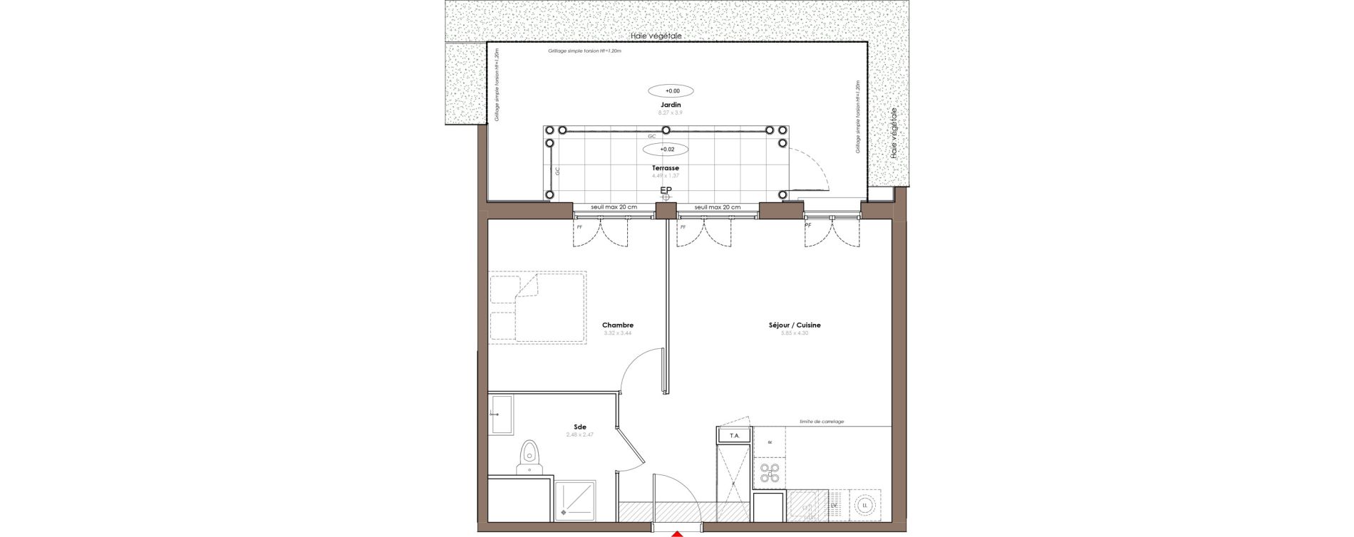 Appartement T2 de 43,20 m2 &agrave; Serris Le pr&eacute; de claye