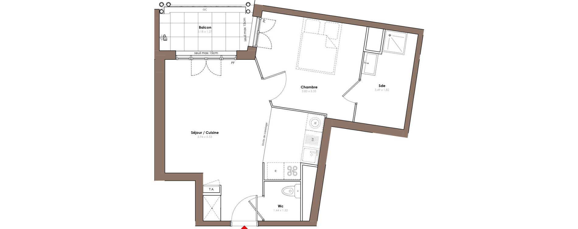 Appartement T2 de 42,90 m2 &agrave; Serris Le pr&eacute; de claye