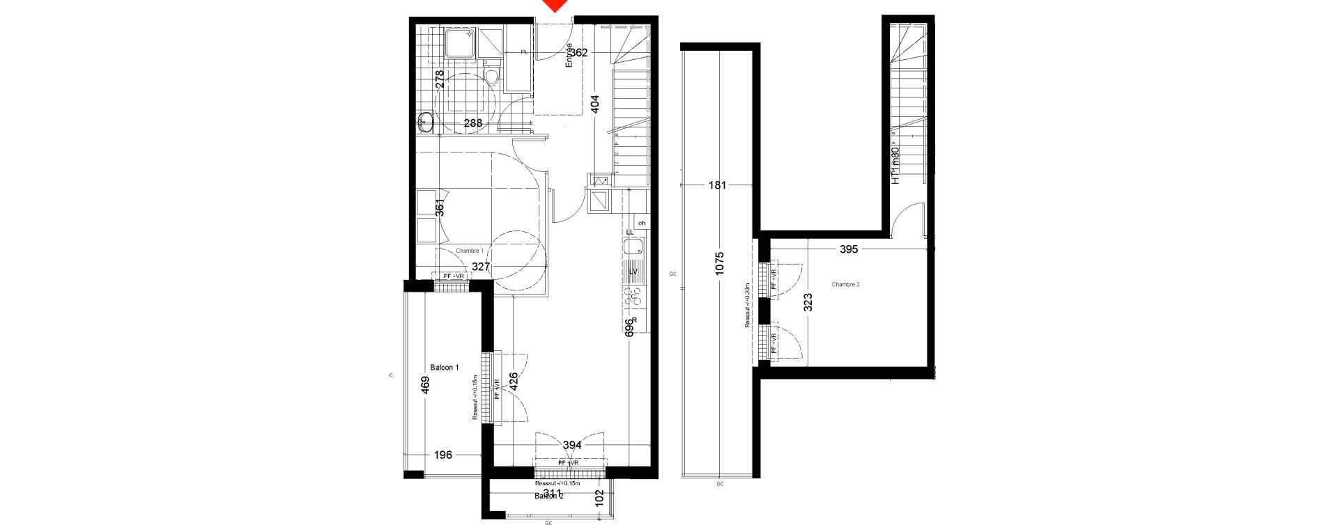Duplex T3 de 68,14 m2 &agrave; Serris Serris bourg