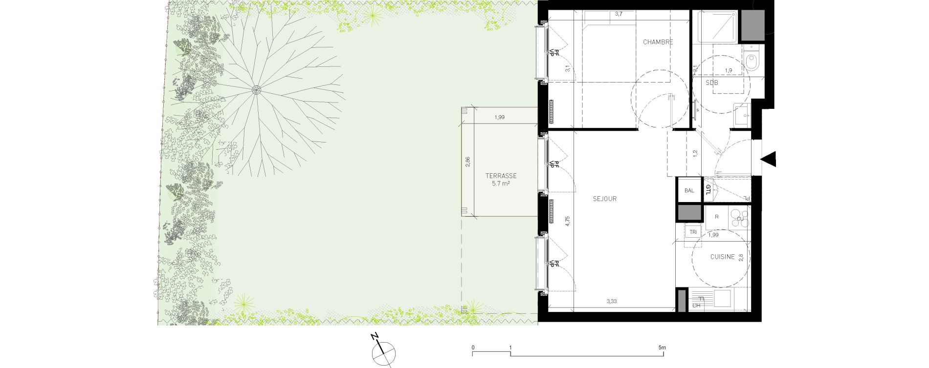 Appartement T2 de 40,50 m2 &agrave; Serris Centre