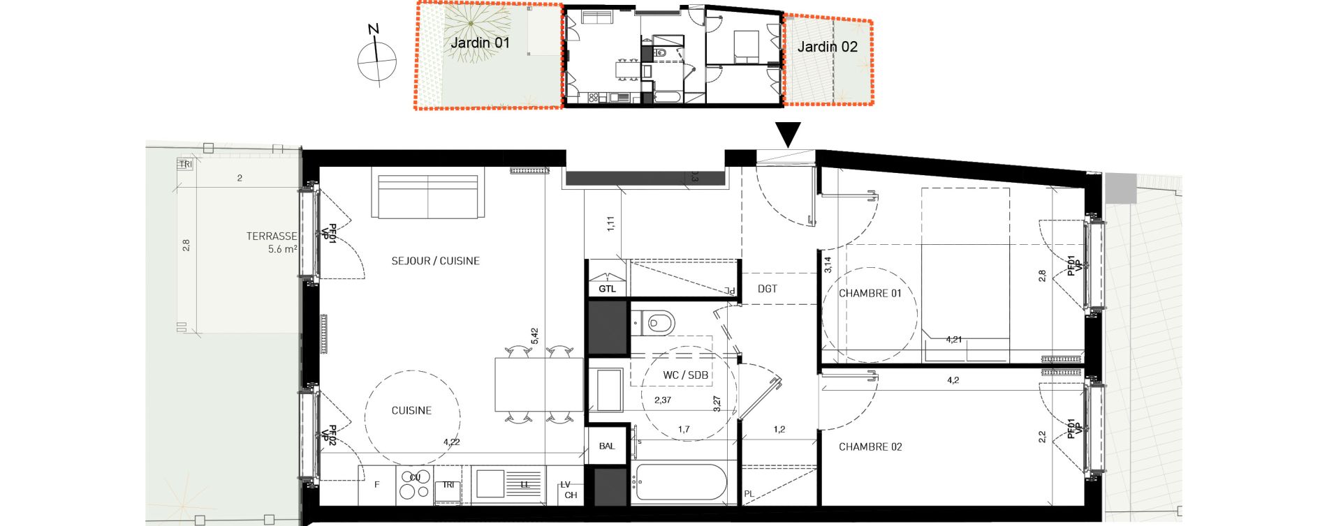 Appartement T3 de 61,70 m2 &agrave; Serris Centre