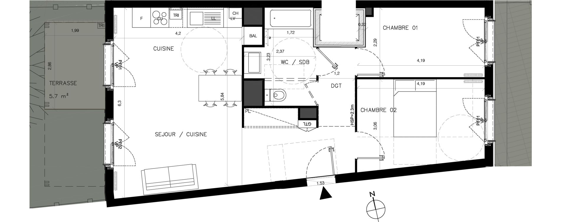 Appartement T3 de 63,50 m2 &agrave; Serris Centre