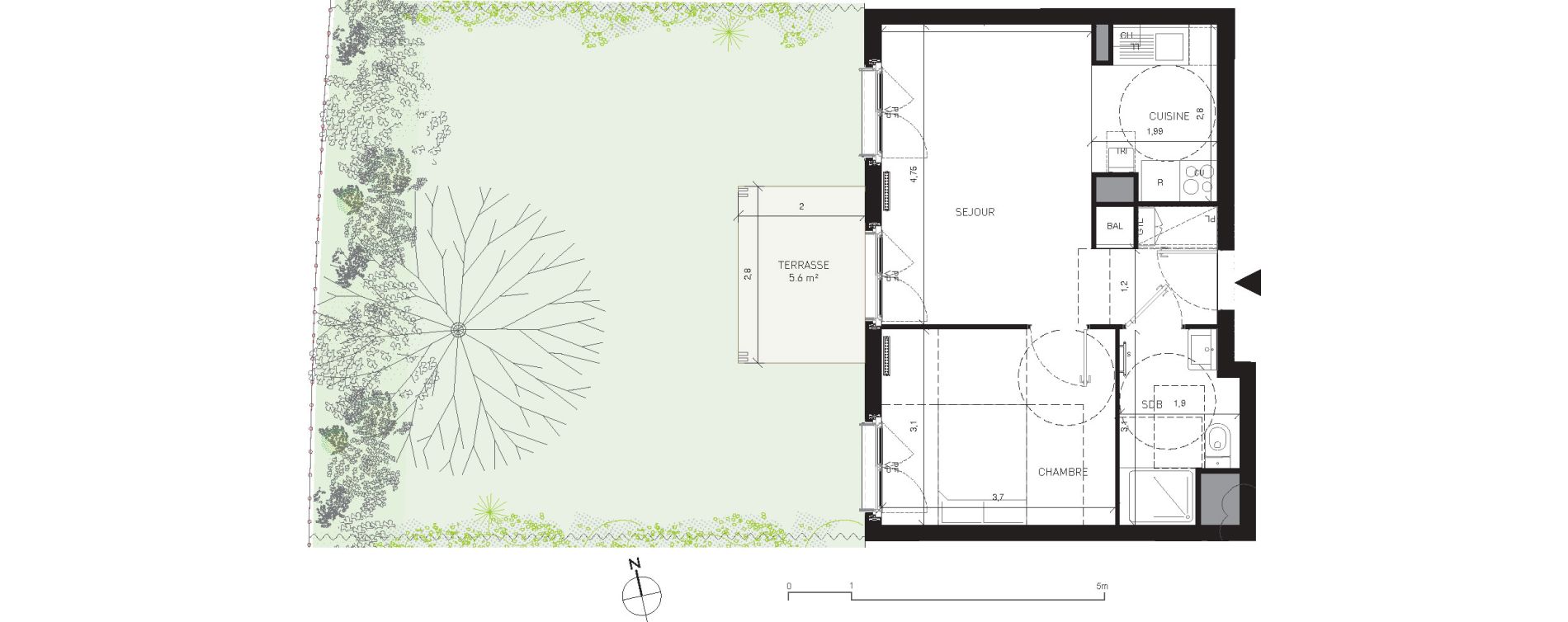 Appartement T2 de 40,50 m2 &agrave; Serris Centre