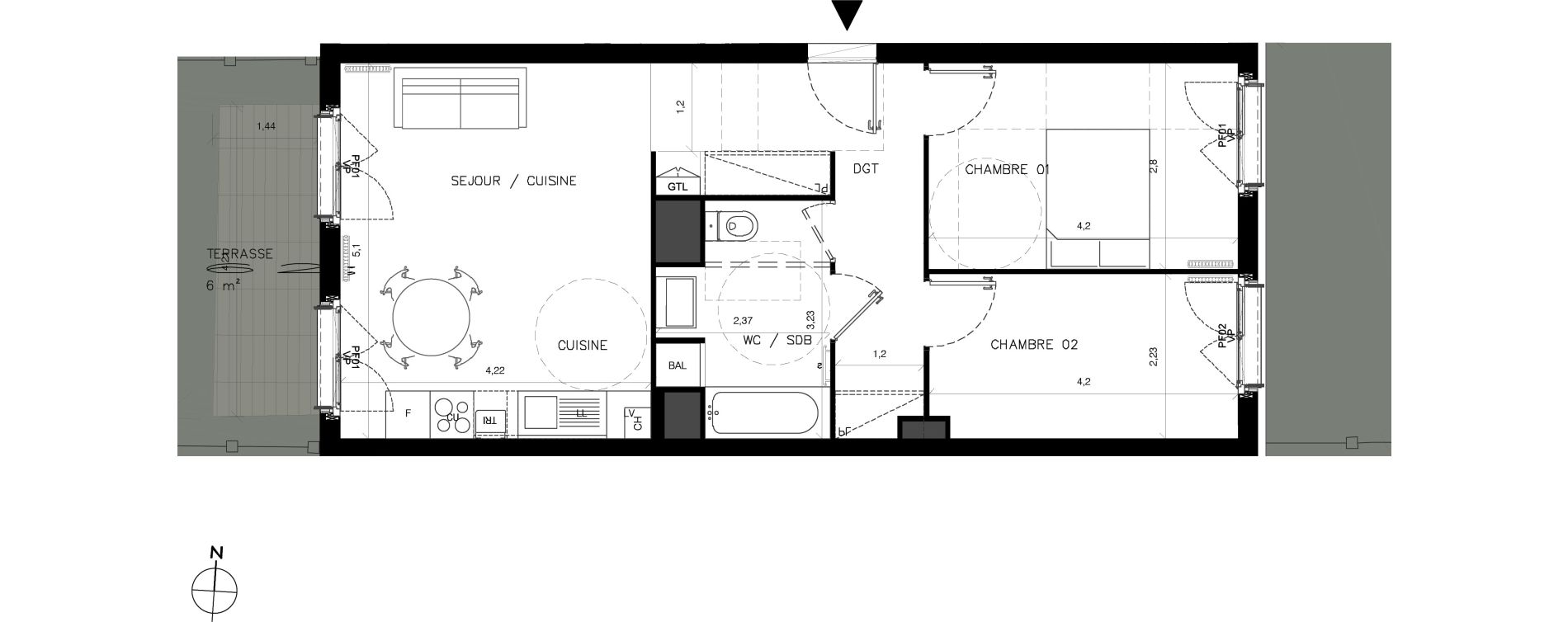 Appartement T3 de 57,80 m2 &agrave; Serris Centre