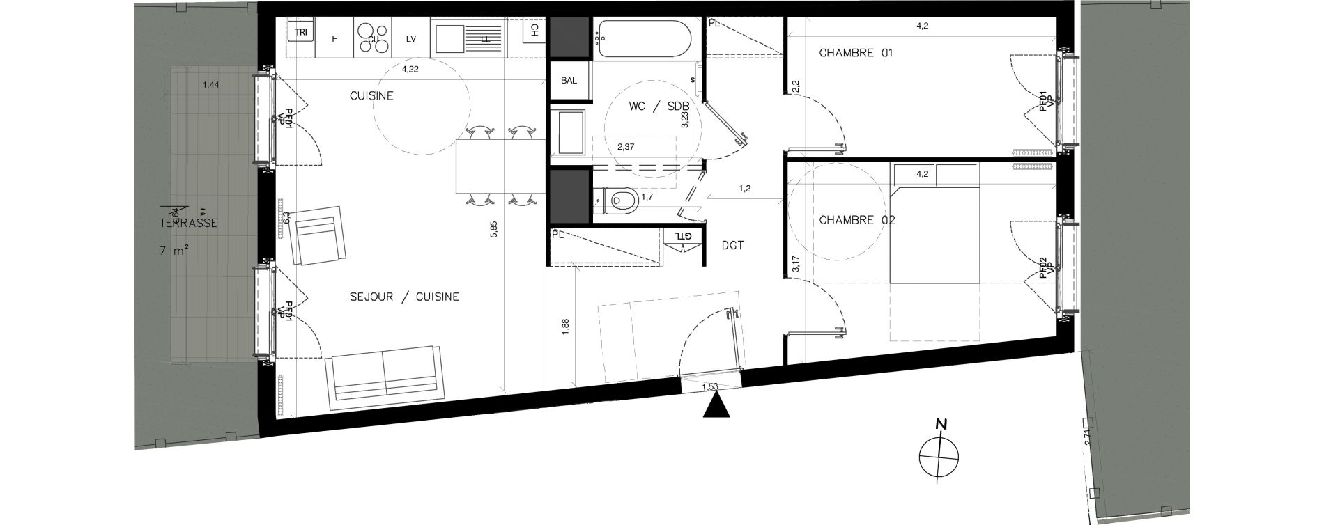 Appartement T3 de 66,00 m2 &agrave; Serris Centre