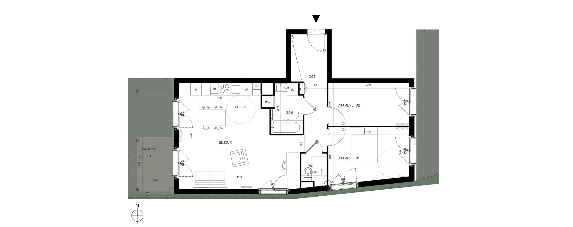 Appartement T3 de 68,90 m2 &agrave; Serris Centre