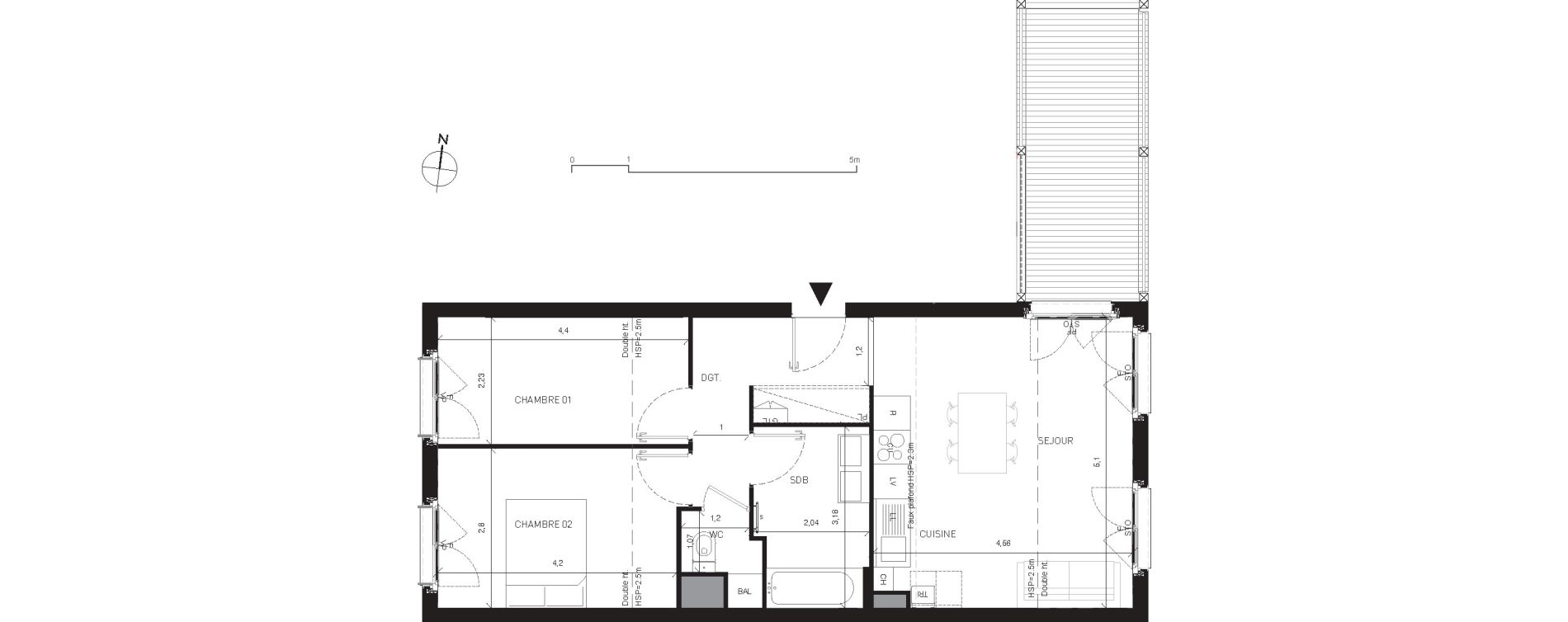 Appartement T3 de 58,40 m2 &agrave; Serris Centre