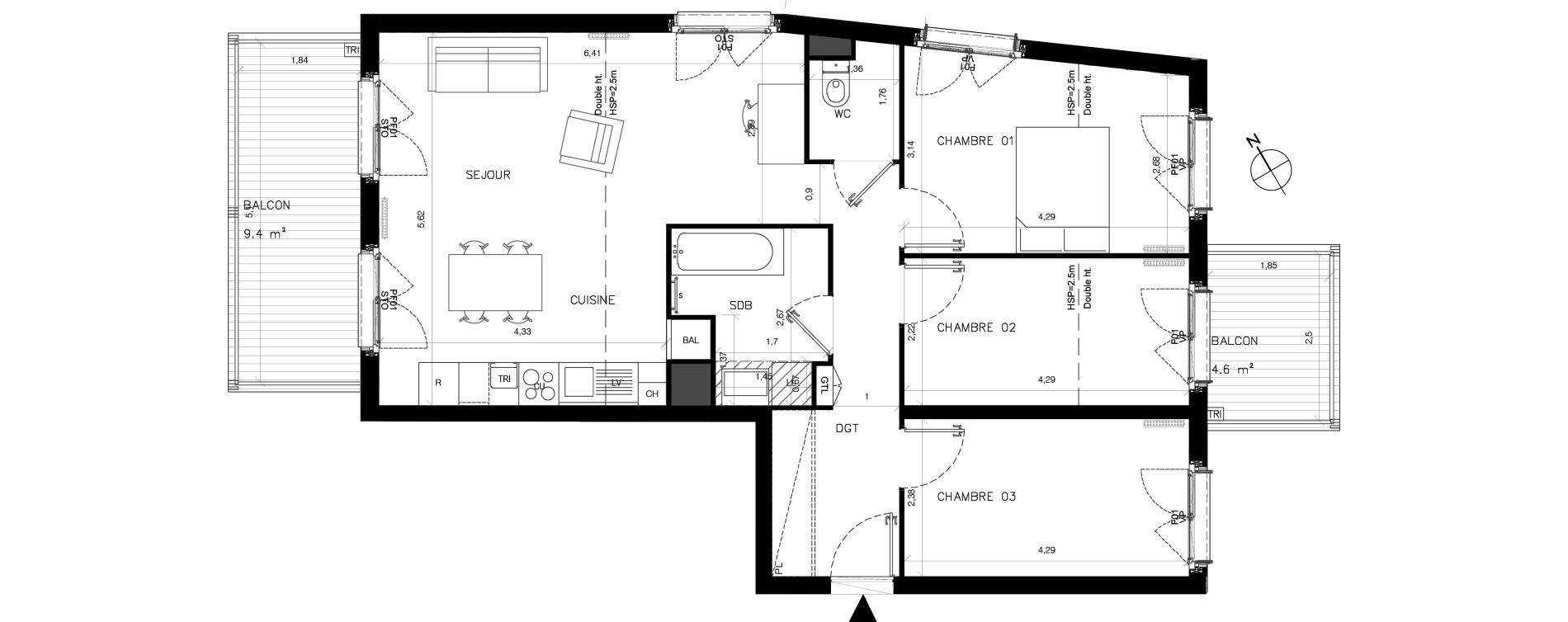 Appartement T4 de 78,90 m2 &agrave; Serris Centre