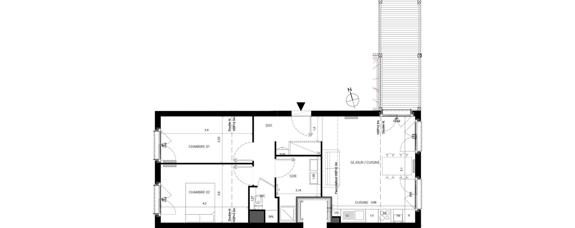 Appartement T3 de 58,10 m2 &agrave; Serris Centre