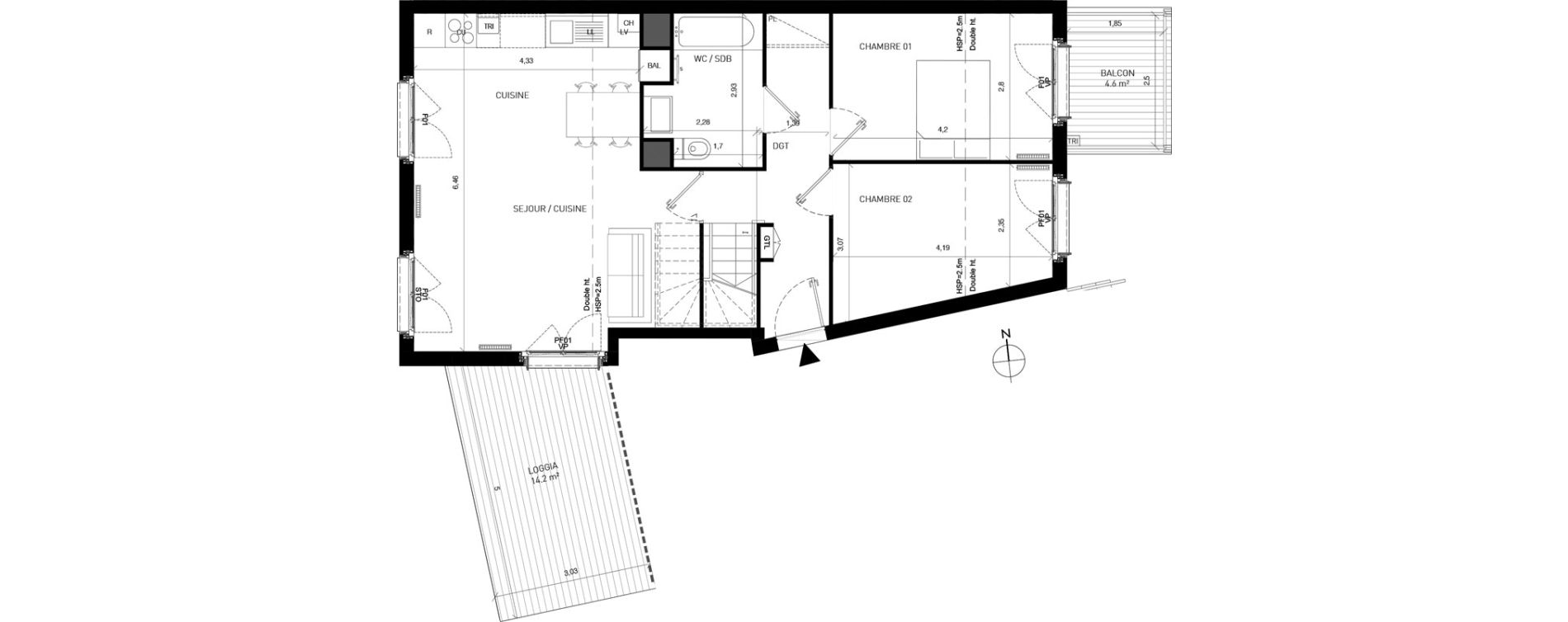 Duplex T4 de 88,40 m2 &agrave; Serris Centre