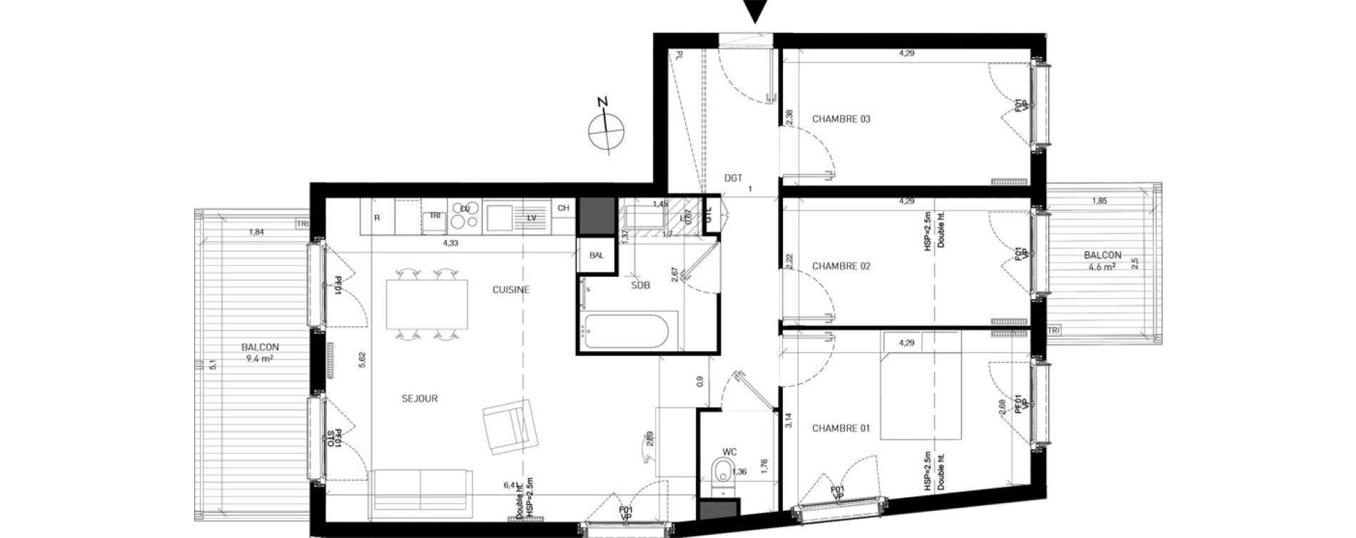 Appartement T4 de 78,90 m2 &agrave; Serris Centre