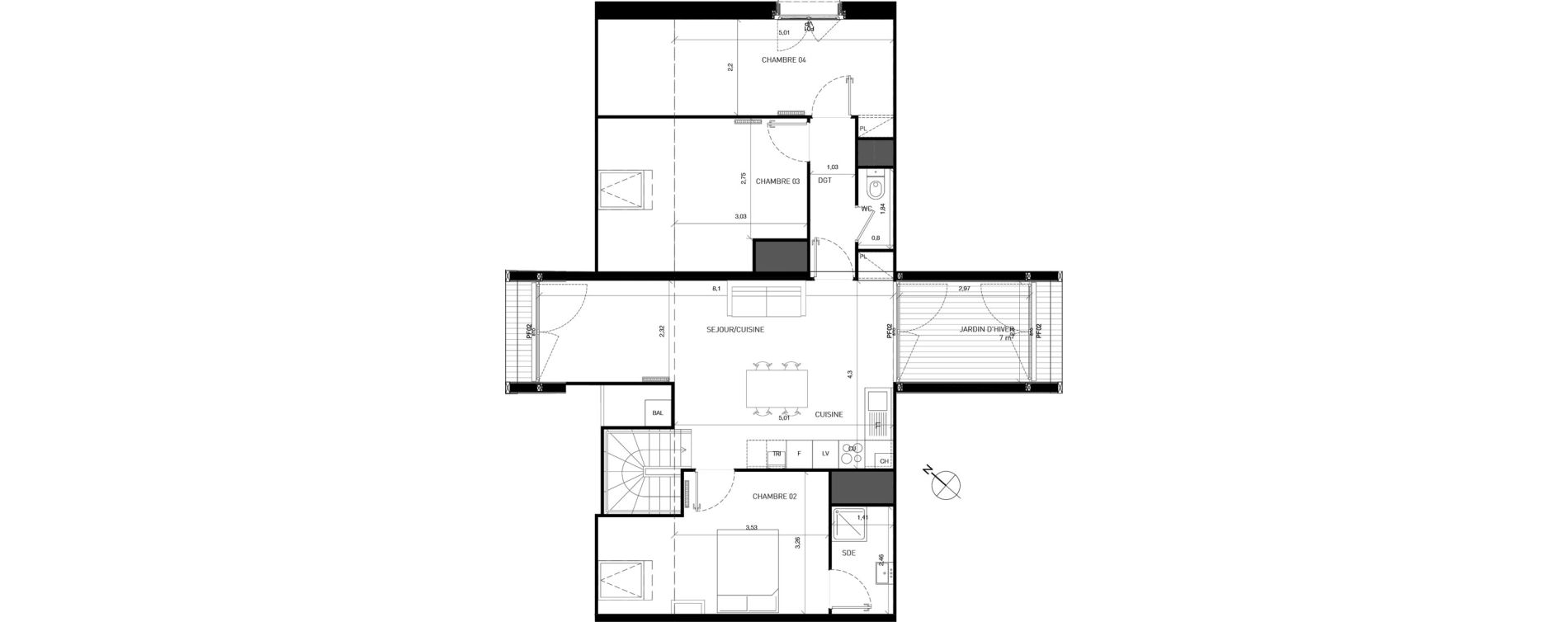 Duplex T5 de 98,80 m2 &agrave; Serris Centre