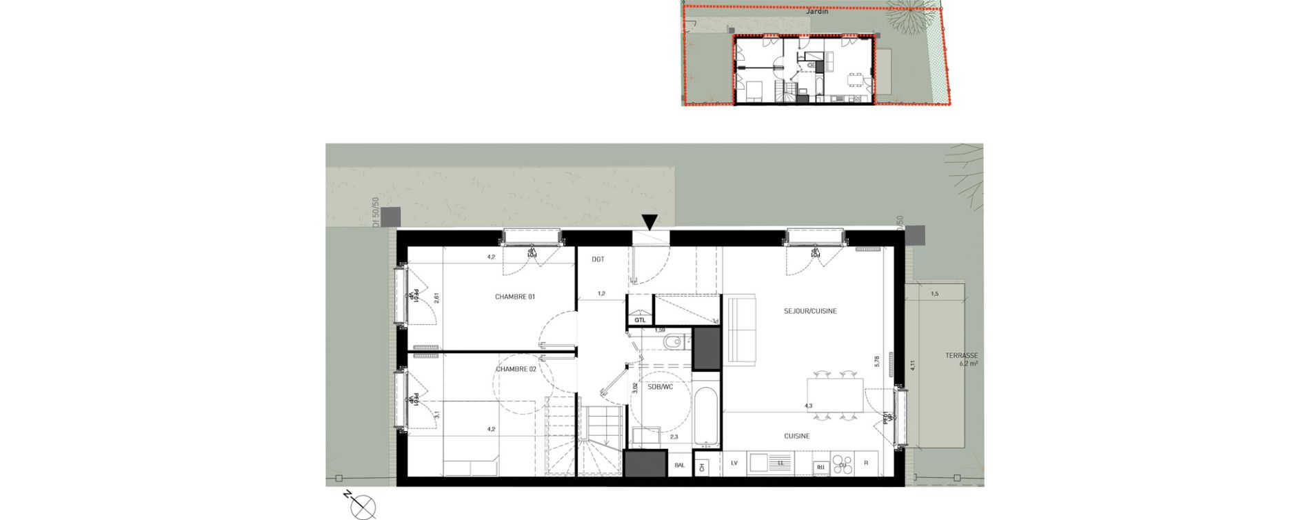 Duplex T5 de 91,90 m2 &agrave; Serris Centre
