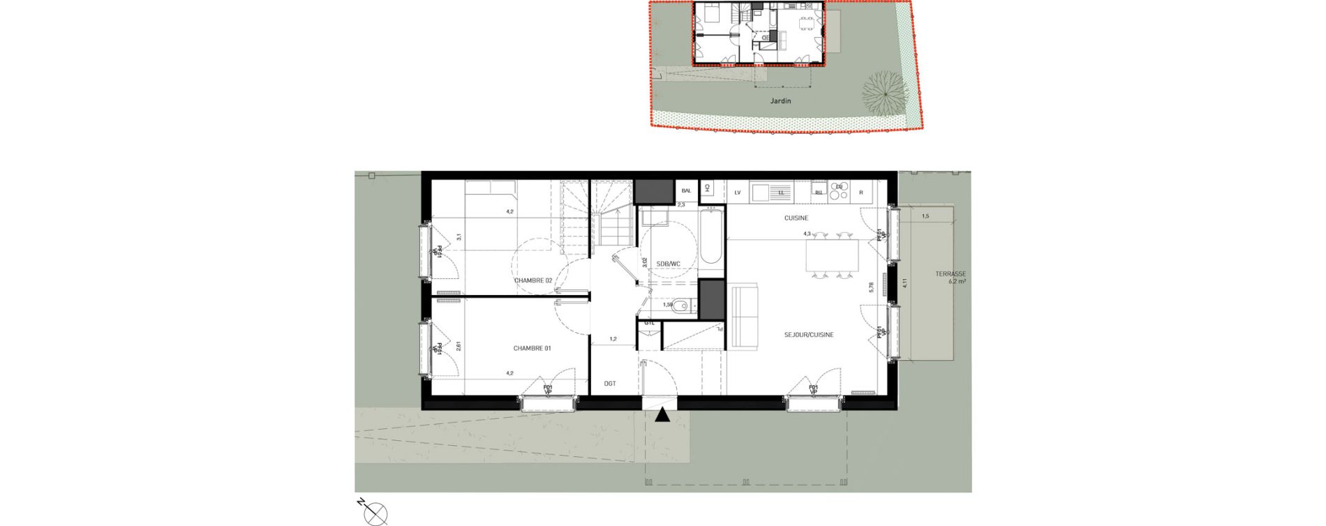 Duplex T5 de 91,90 m2 &agrave; Serris Centre
