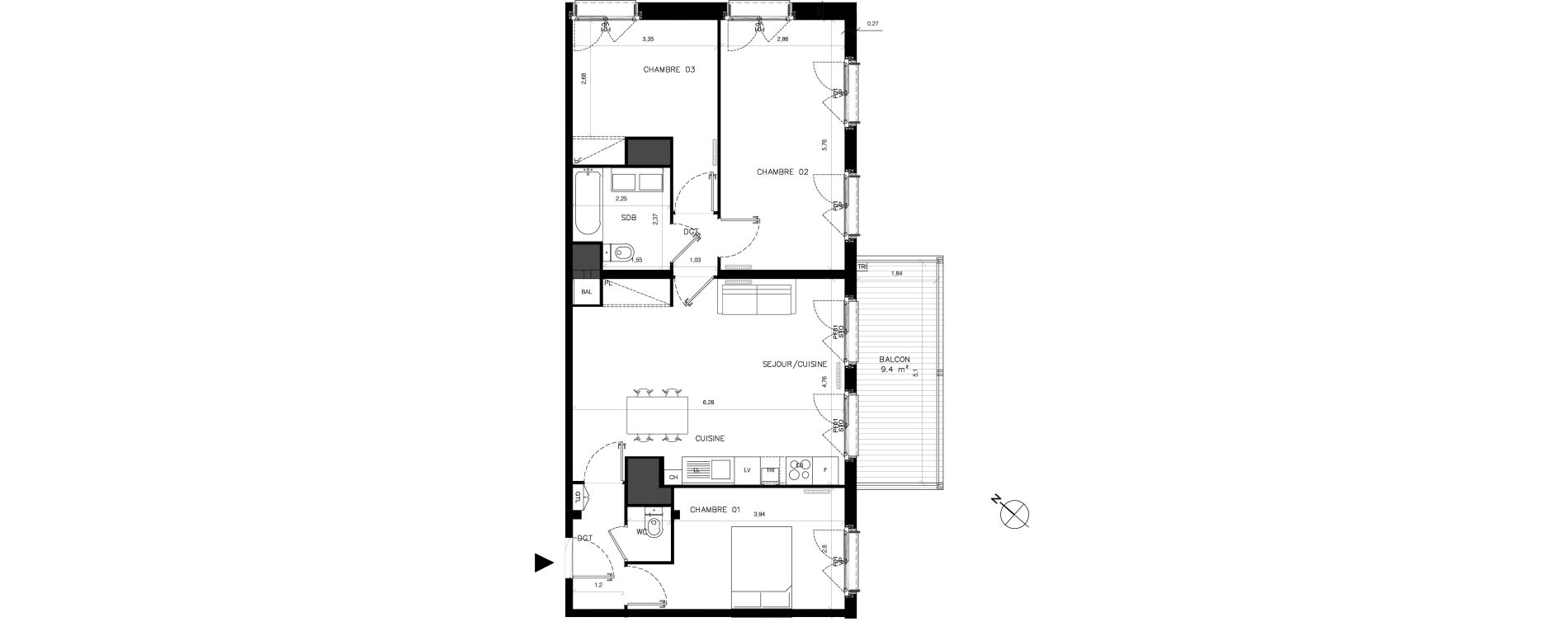 Appartement T4 de 80,10 m2 &agrave; Serris Centre