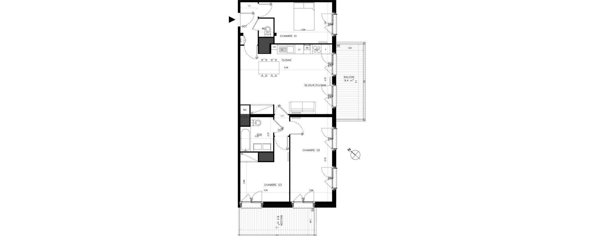 Appartement T4 de 80,10 m2 &agrave; Serris Centre