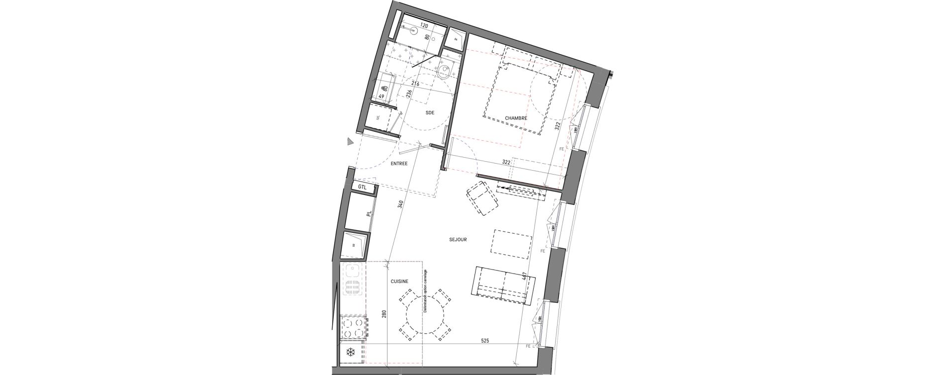 Appartement T2 de 45,67 m2 &agrave; Serris Le pr&eacute; de claye