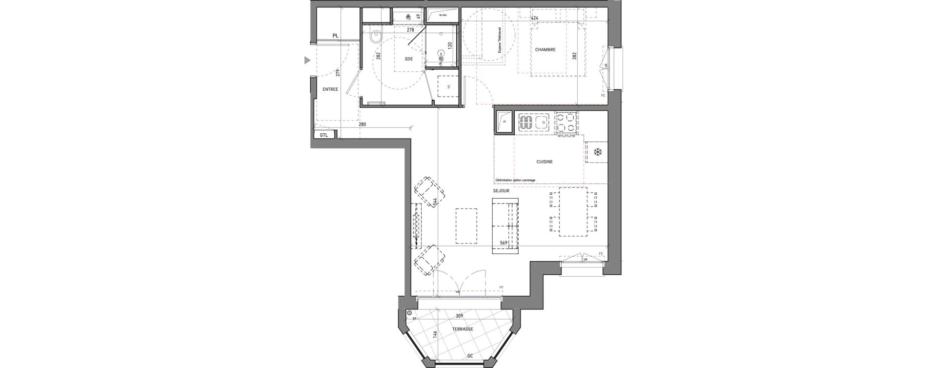 Appartement T2 de 53,04 m2 &agrave; Serris Le pr&eacute; de claye