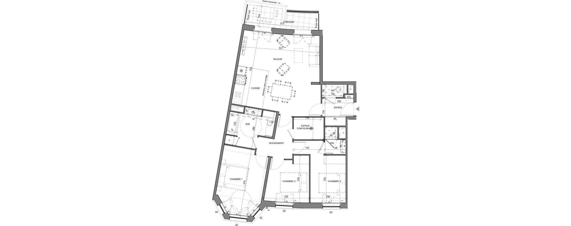 Appartement T4 de 88,81 m2 &agrave; Serris Le pr&eacute; de claye
