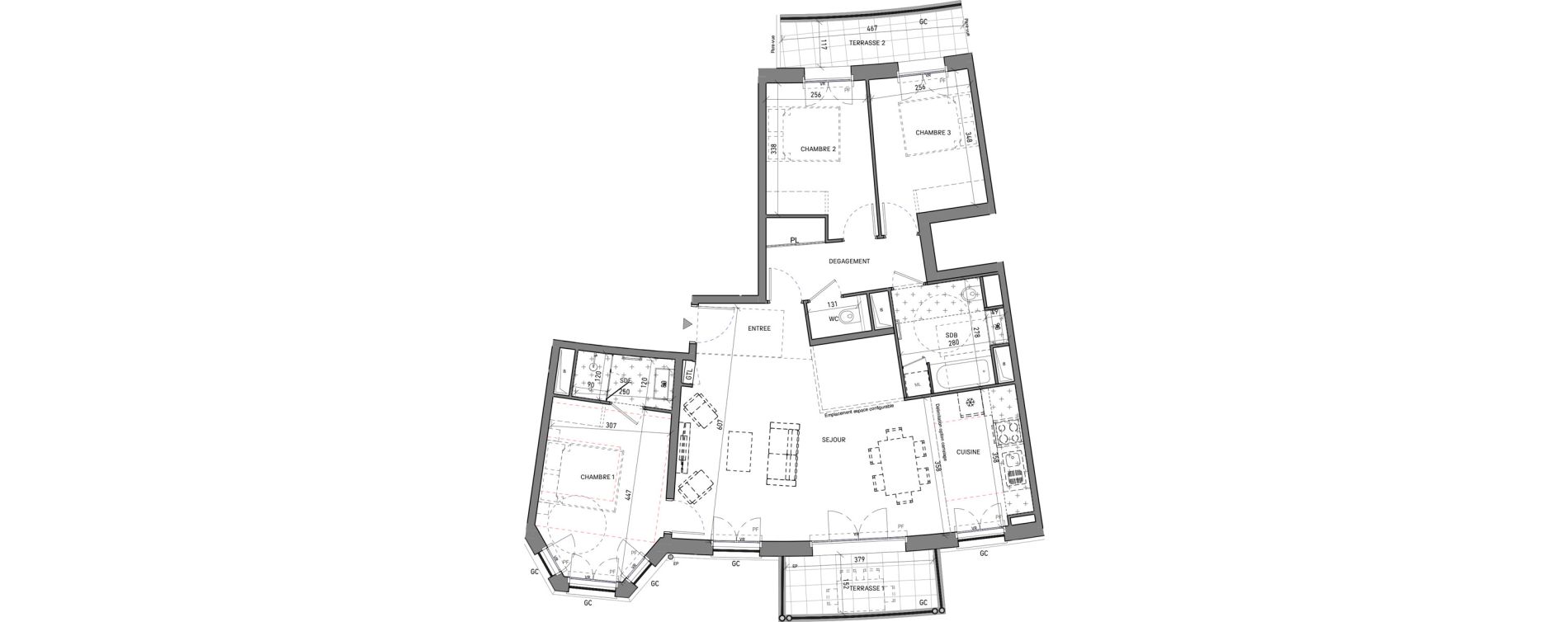 Appartement T4 de 94,42 m2 &agrave; Serris Le pr&eacute; de claye