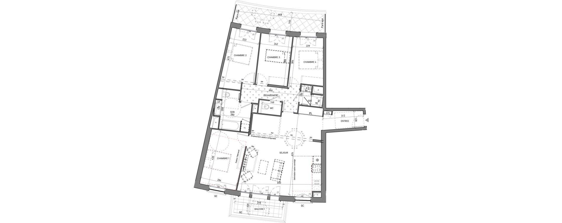 Appartement T5 de 100,54 m2 &agrave; Serris Le pr&eacute; de claye