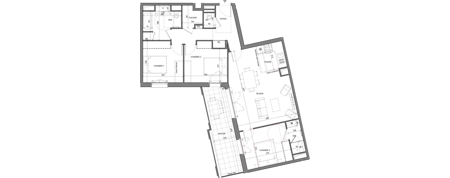 Appartement T4 de 86,11 m2 &agrave; Serris Le pr&eacute; de claye