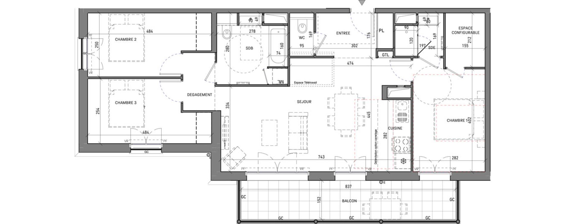 Appartement T4 de 85,88 m2 &agrave; Serris Le pr&eacute; de claye