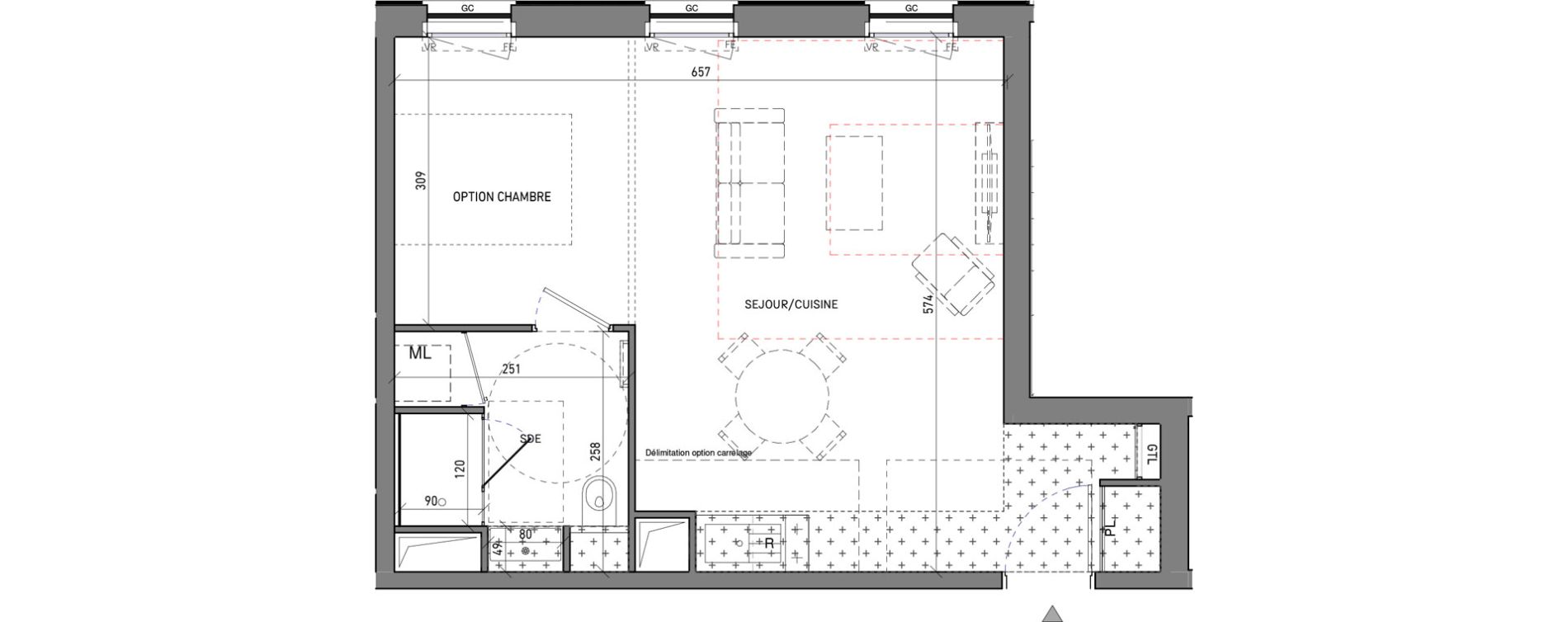 Appartement T1 de 38,50 m2 &agrave; Serris Le pr&eacute; de claye