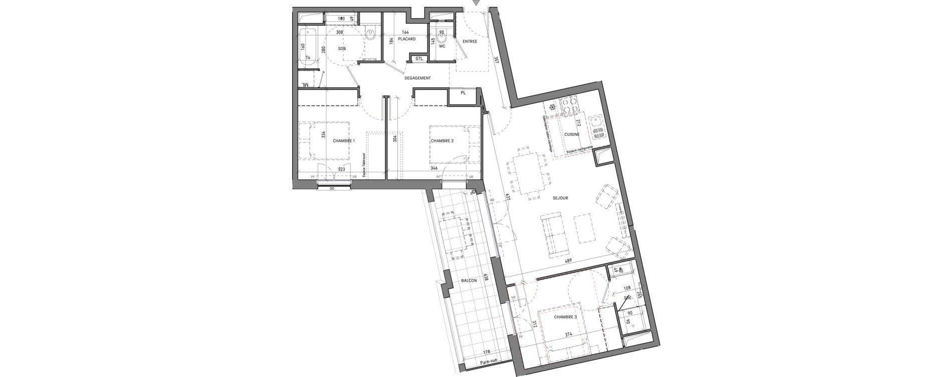 Appartement T4 de 86,11 m2 &agrave; Serris Le pr&eacute; de claye