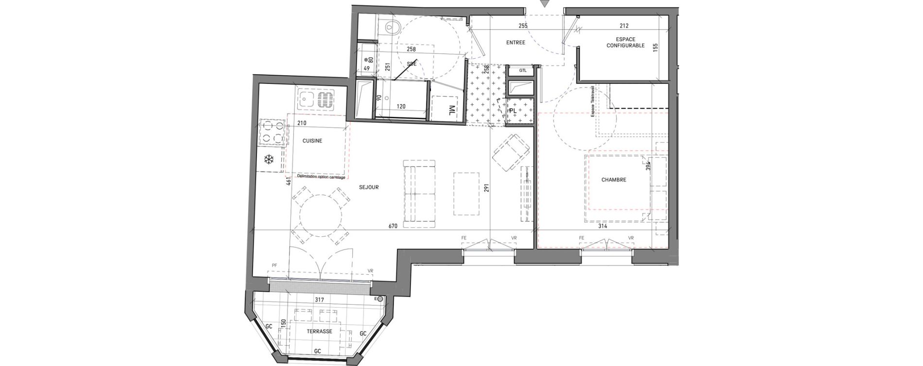 Appartement T2 de 50,67 m2 &agrave; Serris Le pr&eacute; de claye