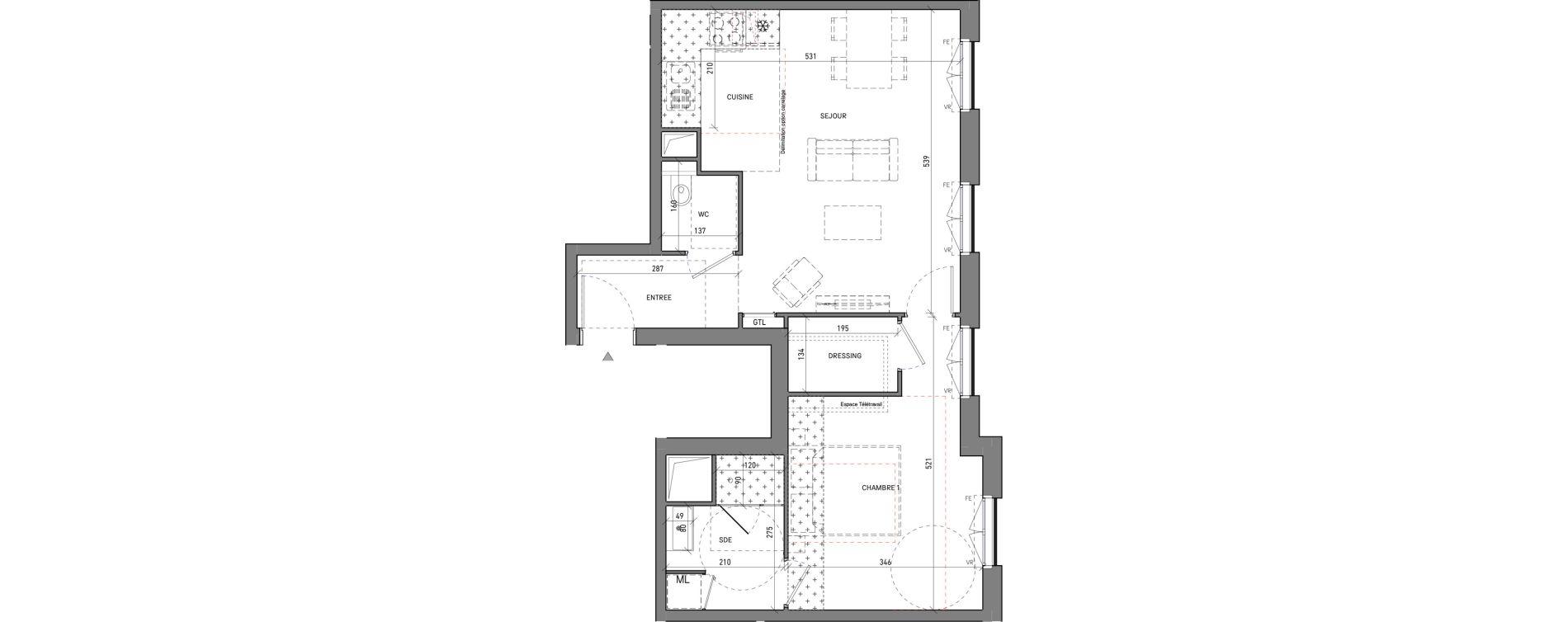 Appartement T2 de 52,01 m2 &agrave; Serris Le pr&eacute; de claye