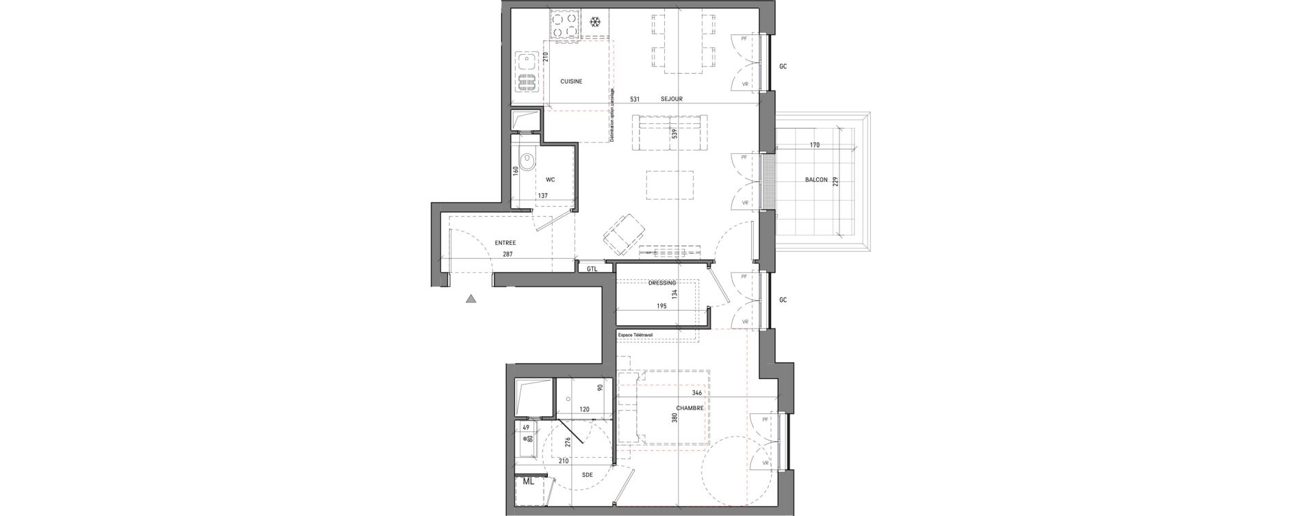 Appartement T2 de 52,01 m2 &agrave; Serris Le pr&eacute; de claye