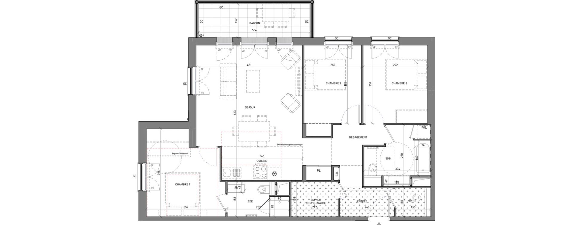 Appartement T4 de 86,90 m2 &agrave; Serris Le pr&eacute; de claye