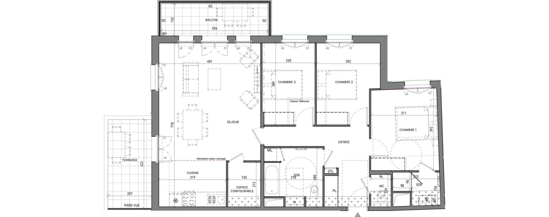 Appartement T4 de 92,09 m2 &agrave; Serris Le pr&eacute; de claye