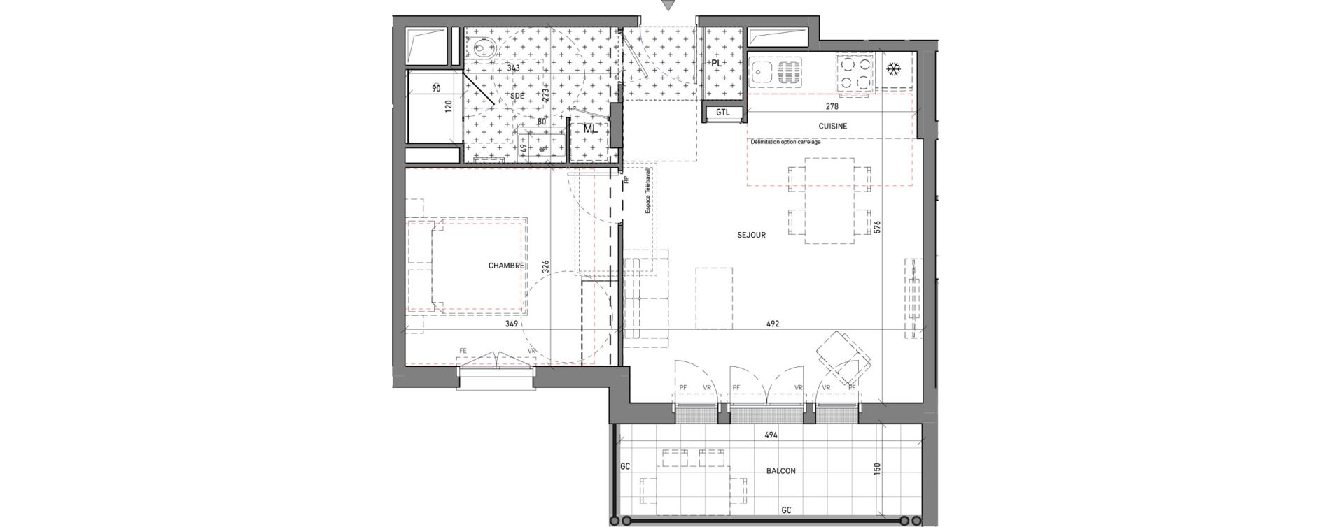 Appartement T2 de 46,55 m2 &agrave; Serris Le pr&eacute; de claye